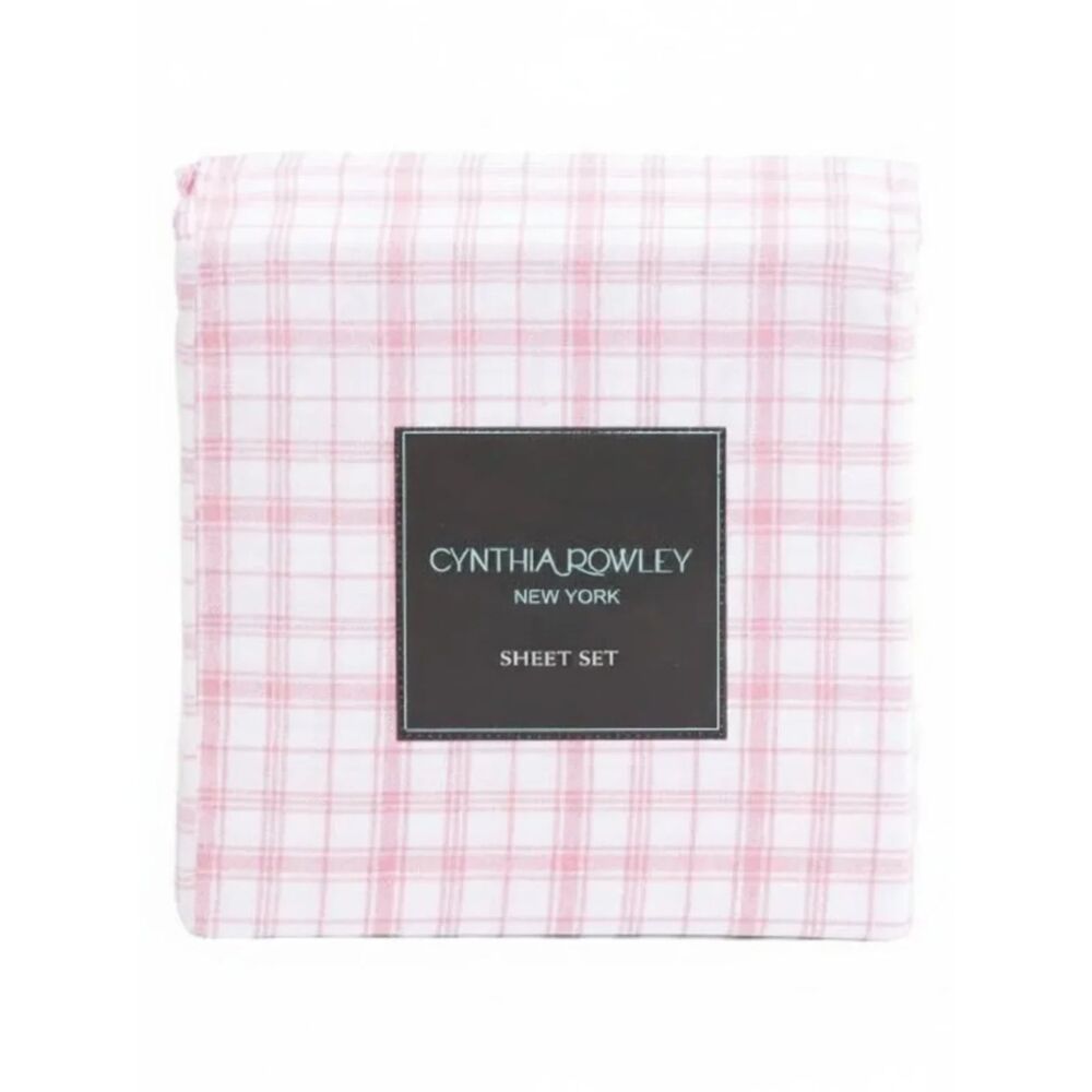 NWT Cynthia Rowley New York Cute Pink Plaid Sheet Set - Queen Size